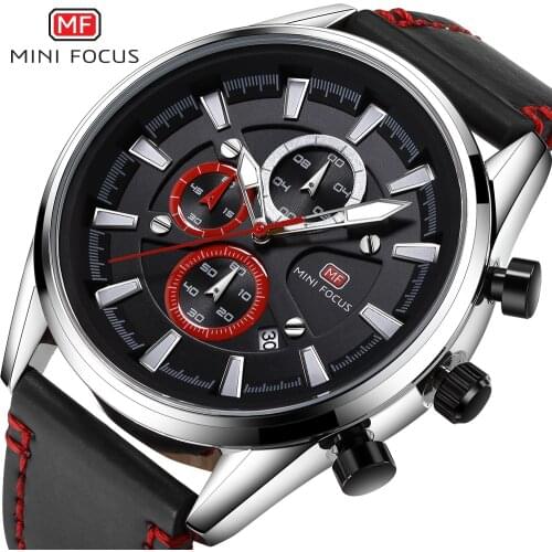 New MINIFOCUS Men Watch Top Brand Luxury Leather Quartz Clock Fashion Casual Chronograph Wristwatch Male Sport Military Watches