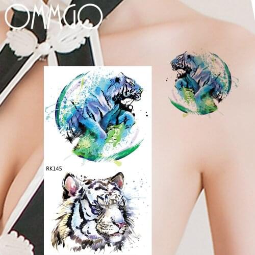OMMGO Watercolor Armband Tribal India Tiger Run Temporary Tattoo Sticker Flash Cute Tato Fake Tatoo Women Men Body Art Arm DIY