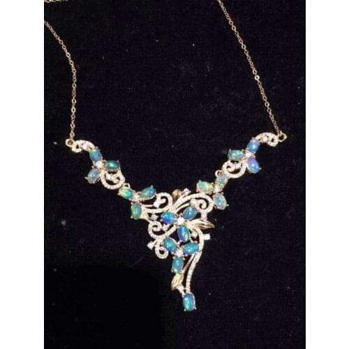 Natural opal Necklace Natural Gemstone Pendant Necklace S925 sliver women Luxury trendy round Leaves floweparty fine Jewelry