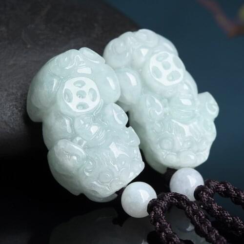 A Pair Natural Emerald Money Pixiu Jade Pendant Beads Necklace Jewellery Fashion Hand-Carved Man Woman Luck Amulet Gifts NEW