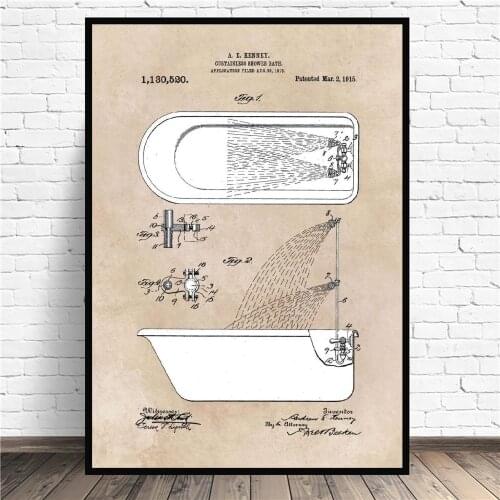 Patent shower bath Canvas Design Drawings Art painting Print Wall Poster Living Room home Decoration Frame
