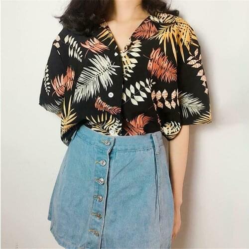 2020 Summer Womens Hawaiian Casual Loose Shirts Floral Print Blouse Tops Ladies Short Sleeve Beach Shirts mujer Blusa