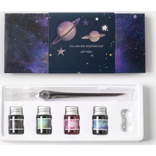 1Set Crystal Pen Dreamlike Smooth Delicate Vintage Glass Dip Pen Writing Supplies for Calligraphy