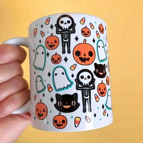 Skeleton Jack O Lantern Ghost Candy pumpkin Halloween Eve Mug coffee cup decoration favor gift present
