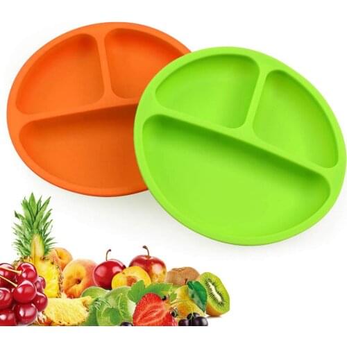Toddler Plates, Kids Plates Set of 3, 100% Silicone Divided Plate for Baby BPA Free - Microwave Safe Dishes