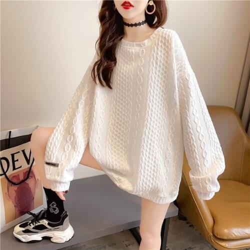 Waffle Thin Sweater for Women Korean Style Spring and Autumn New Student Loose and Lazy Style Salt Crew Neck Top Hoodie Coat