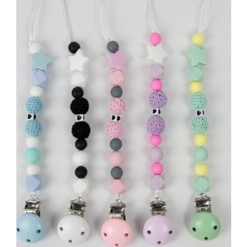 Pacifier Clip Chain Baby Infant Soothie Accessories Silicone Star Beads Paci Holder Clips Teether Prevent drop Shower Toy 181003