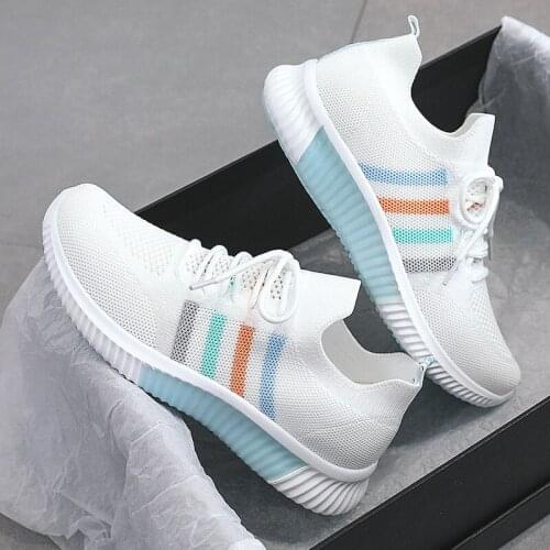 Women Shoes 2021 Summer Platform Flats Shoes Women Casual Fly Weave Breathable Sneakers Women Comfort Lace Up Running Shoes