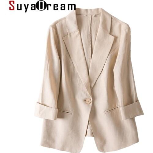Women Linen Blazers Solid 3/4 Sleeved Single Button Office Lady Blazer 2019 NEW Fall Winter Out wear