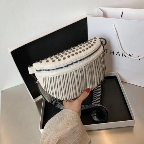 Women Punk Rivet Waist Bags Tassel Cool Fanny Pack Leather Chest Belt Bags Crossbody Shoulder Phone Money Bum Hip Purse