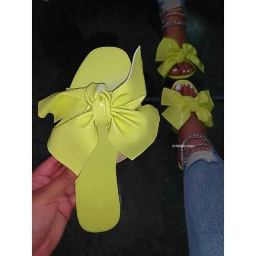 2021 Summer New Womens Flat Sandals Fashion Open Toe Bow Slippers Outdoor Beach Shoes Solid Color Leisure Plus Size 43