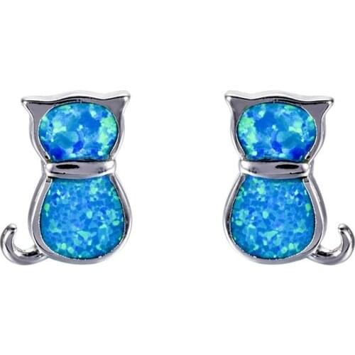 Fashion Cute Small Cat Ear Stud Classic White Blue Green Color Stud Earrings Wedding Jewelry For Women Best Gift