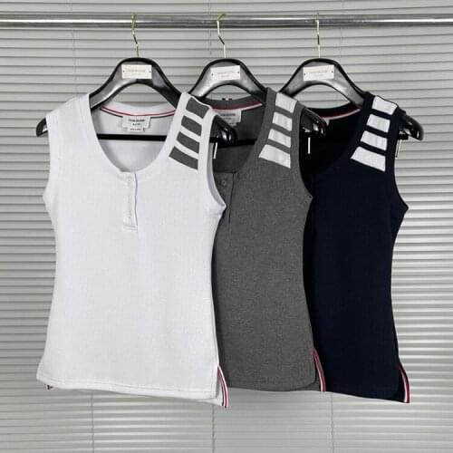 2021 Fashion TB THOM Brand Vest Women Short Casual Elasticity Tank Tops Slim Fit Waffle Striped sleeveless TB Clothing