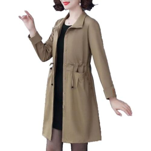 Mother Trench Coat Square Collar Mid-Length Jacket 2021Women New Button Slim Trench Coat Femme Spring Autumn Solid Color Top B06