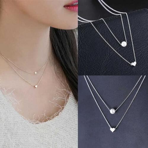 Temperament Fashion Double Heart layers Chain Necklace Women Choker Charm Simple