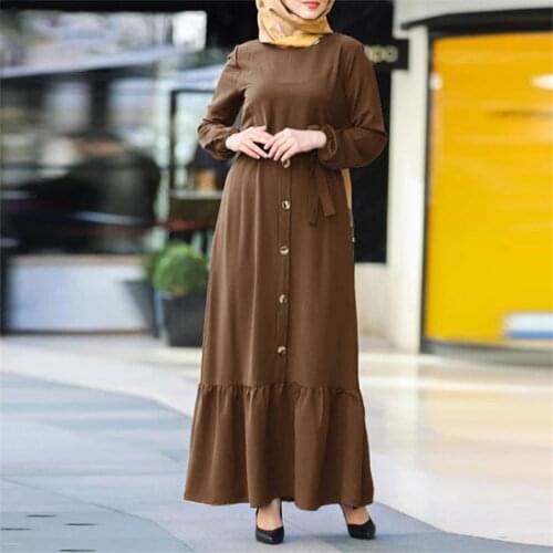Women Dress Arabic Turkish Islamic Clothing Muslim Eid Solid Dresses Women Puff Sleeve Ladies Kaftan Oversized Sundress Robe