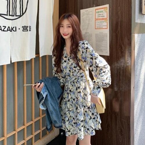 Woman Dresses A- line Dress 2021V Collar Floral Dress Womens Clothing Vestido De Mujer Femme Robe