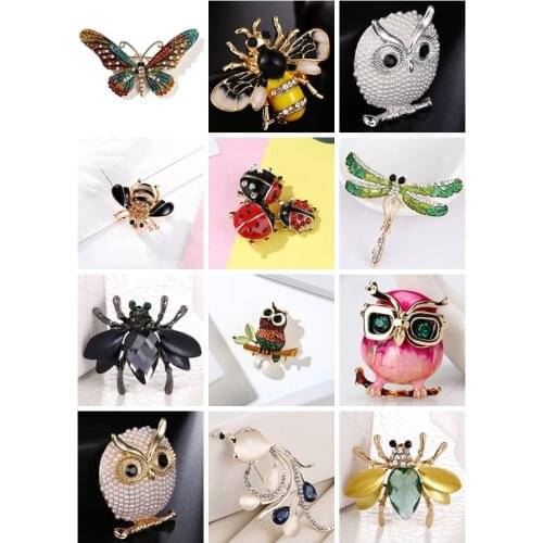 1pc Enamel Insect Rhinestone Brooches Crystal Phoenix Butterfly Dragonfly Owl Bee Animal Jewelry Accessories Brooch New