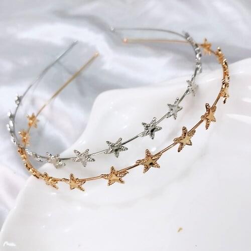 1pcs New Fashion Women Gold Silver Metal Pentagram Star Hairbands Geometric Thin Headbands Elegant Headdress For Daily Party