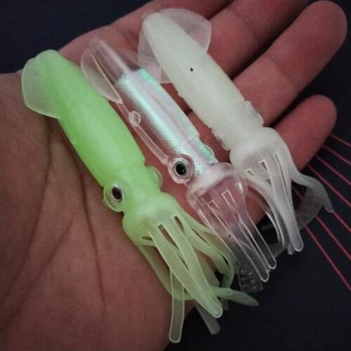 POETRYYI 1pcs Squid Jigs Silicone Fishing Lure Soft Bait 10cm/8g Luminous Octopus Artificial Tuna Sea Night Fishing Tackle