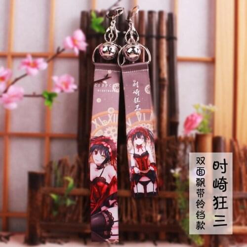 10 pcs/lot Anime Date a live treamer Ribbon pendant toy with small bell key chains keyring double side bag pendant gift