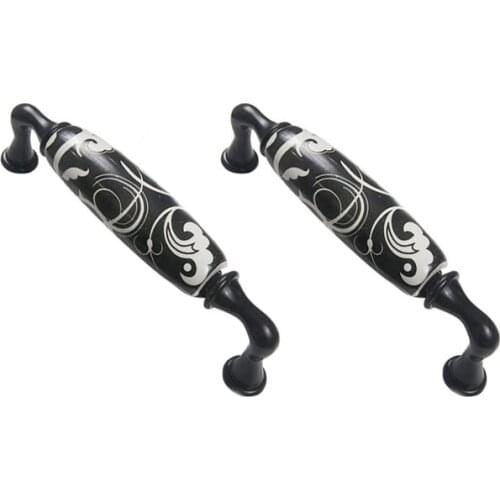 2PCS Vintage Handle Zinc Alloy Door Handles Cupboard Drawer Cabinet Handle Pull Black Knobs For Home Bedroom Kitchen