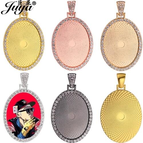 3PCS Rhinestone Pendant Base Oval Cabochon Blank Alloy Tray For DIY Made Photo Necklaces Keychains Jewelry Making Components