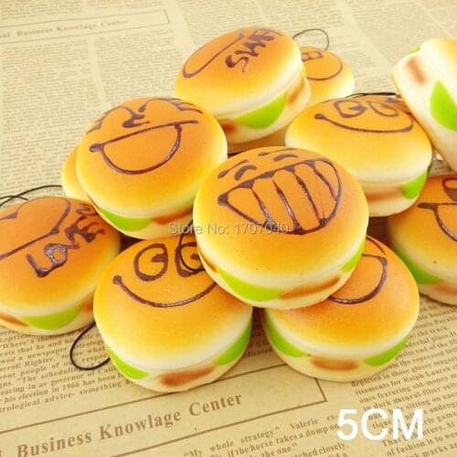 30PCS Mini 5CM Expression Squishy Hamburger Soft Bread Scented Buns Toys Simulation Food Collectibles Wholesale
