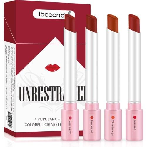 4 Colors/case New Cigarette Case Lipstick Set Matte Velvet Long-lasting Pipe Matte Cigarette Lipstick Nude Lip Stick Makeup