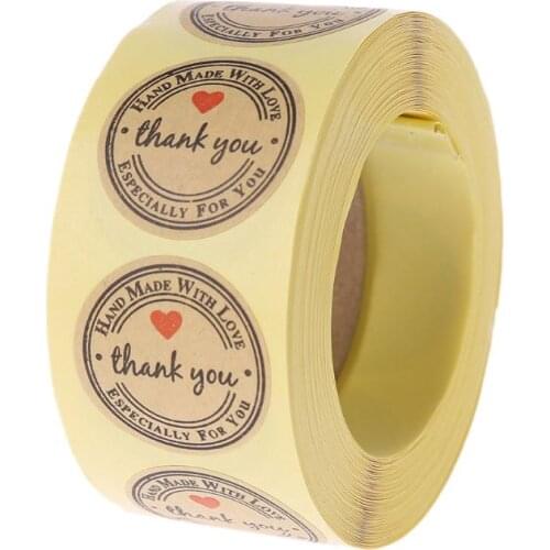 500pcs Wedding Decoration Heart Thank You Self-adhesive Kraft Paper Stickers For Scrapbook Handmade Gift E15B