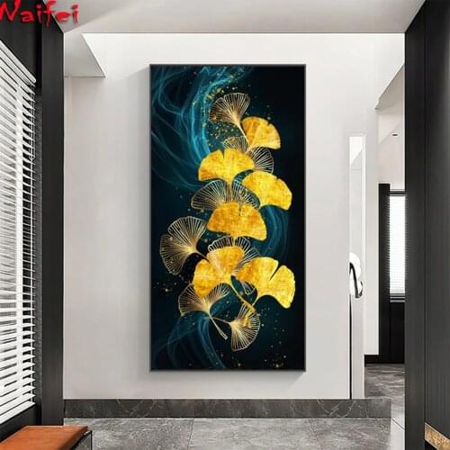 Gold And Blue Ginkgo Leaves Diamond Painting Cross Stitch Kits Nordic Poster Wall Art Pictures For Living Room Home Decor