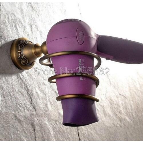 Antique Brass Hair Blow Dryer Holder Spiral Hang Shelf Bathroom Wall Mounted lba427