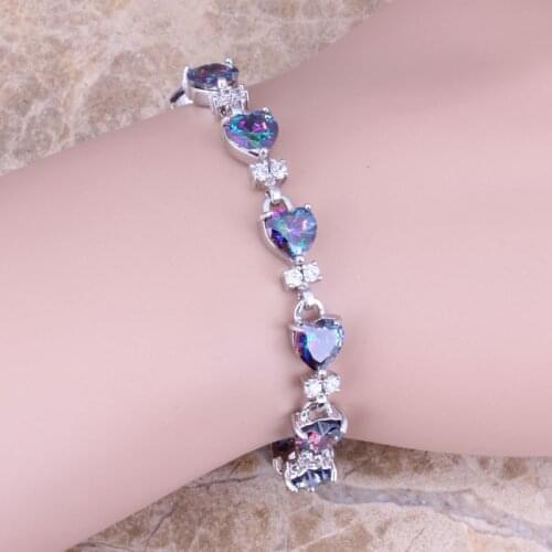 Luxurious Rainbow Mystic Cubic Zirconia Silver Plated Link Chain Bracelet 6.5 - 8 inch Fashion Jewelry S0711