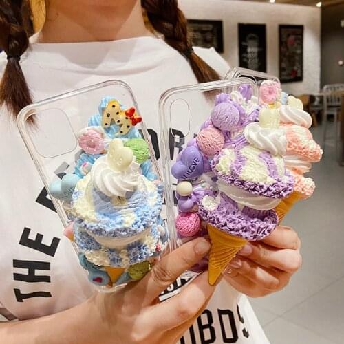 Simulation Lce Cream Phone Case For iPhone 11 12 mini Pro DIY 6/6s/7/8plus 3D Cone Cases Shell XR XS MAX Gift Girl Lady Cover