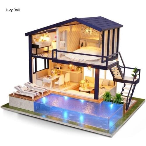 Wooden Doll House Furniture Miniature Jigsaw Assembly 3D Mini Toys Warm House Set Childrens Birthday Christmas Gift Toys