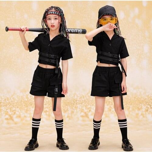 Kids Cool Hip Hop Clothing Carnival Outfits Tshirt Black Shorts Streetwear For Girls Ballroom Jazz Dance Costumes Stage Clothes