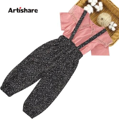 Kids Clothes Tshirt + Jumpsuit 2PCS Childrens Clothes For Girls Summer Girls Clothes Casual Style Childrens Costume 6 8 10 12