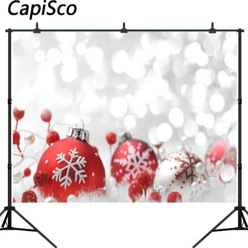 Capisco Merry Xmas Photography Backdrops Bokeh Polka Dots Printed Christmas Balls Winter Scenic Photo Studio Background