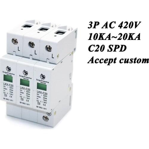 Hot sale C20-3P 10KA~20KA ~420V AC SPD House Surge Protector Protective Low-voltage Arrester Device 2P+N Lightning protection