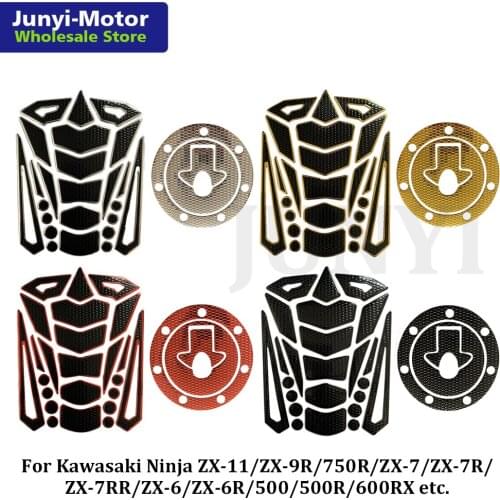 Chrome Fuel Tank Pad Gas Cap Cover Sticker For Kawasaki Ninja ZX7R ZX6R ZX9R ZX11 500R 750R ZZR600 3D Decal Grip Motorcycle Bike