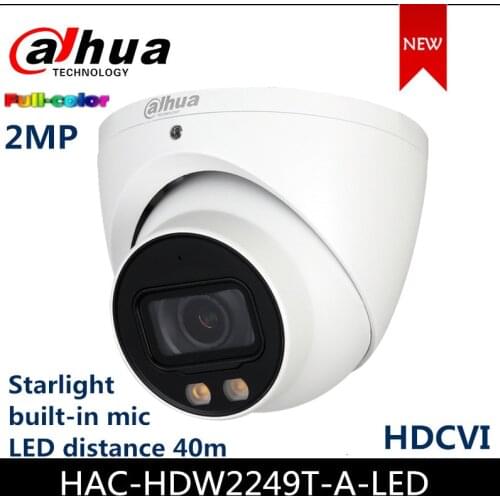 Dahua HDCVI Camera 2MP Full-color Starlight HDCVI Eyeball Camera HAC-HDW2249T-A-LED built-in mic Security camera