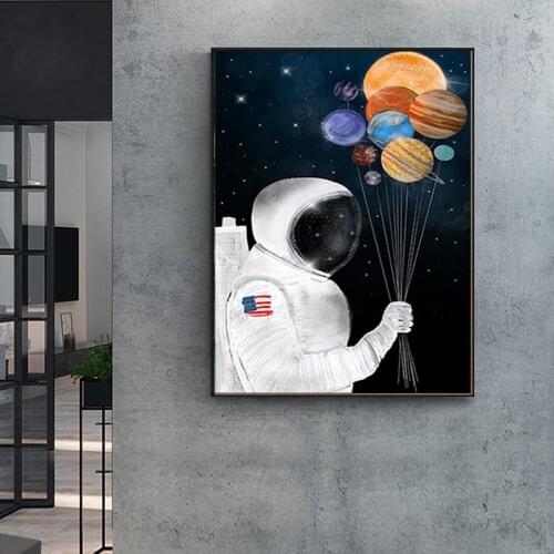 Astronaut Planet Space Balloon Canvas Paintings Posters and Prints Cuadros Wall Art Pictures for Kid Living Room Home Decoration