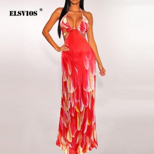 Summer Casual Fashion Sexy V-Neck Backless Printed Sundress Womens High Waist Long Dress Ladies Club Party Sleeveless Clothing