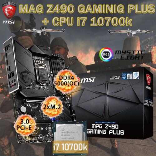 LGA1200 MSI MPG Z490 GAMING PLUS Placa-Mãe +CPU Intel Core i7 10700k Set DDR4 128GB PCI-E 3.0 M.2 Motherboard Combo Desktop Z490