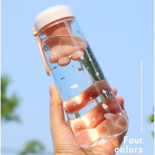 Cute Water Bottle Rose tea cup Flower tea cup with cute cat paw tea strainer high-capacity Drink Bottle 550ml gift for girl