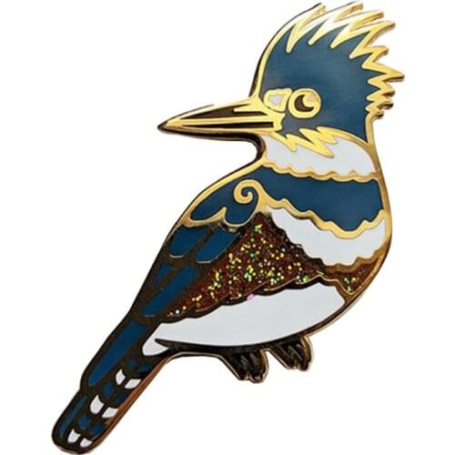 Cute Bird Enamel Pin Glitter woodpecker Brooch nature animal lovers gift