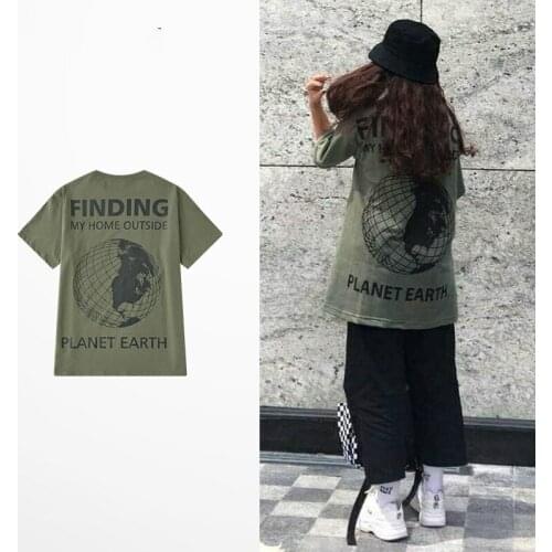 Korean Fashion Earth Finding My Homme Print T Shirt Men Kanye West Harajuku T-shirts Male Streetwear Green Color Top Tee