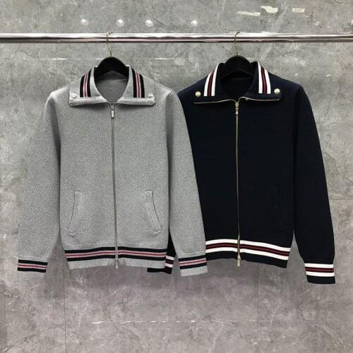 2021 Fashion Brand Jacket Men Zipper Cardigans Clothing Autumn Winter Striped Loose Turn Down Collar Solid Casual Coat
