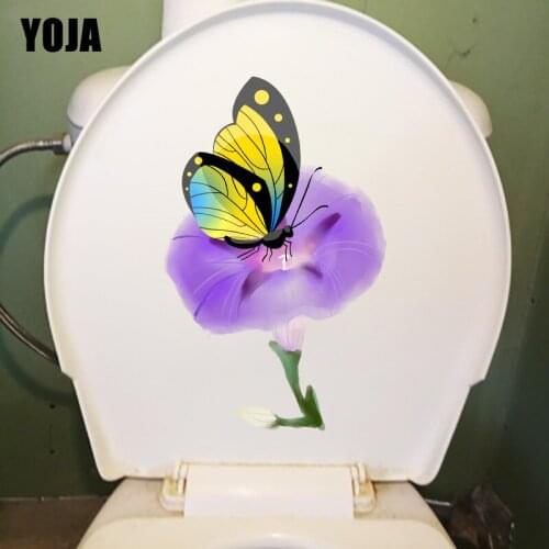 YOJA 14.3X22.5CM Cute Morning Glory Butterfly Childern Room Decor Wall Sticker WC Toilet Seat Decals T1-2272