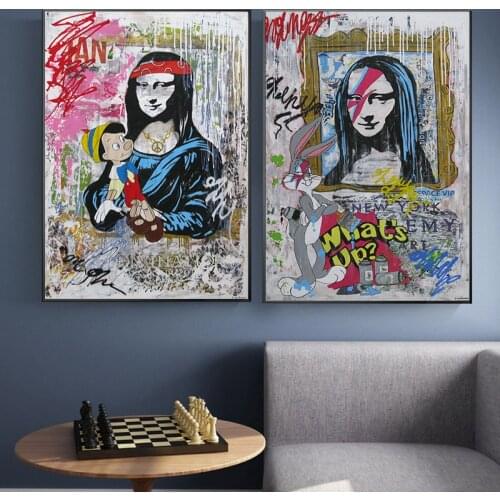 Mona Lisa Graffiti Wall Art Toys and Hooligan Rabbit Paintings on The Wall Art Modern Posters and Prints Pictures Home Decor
